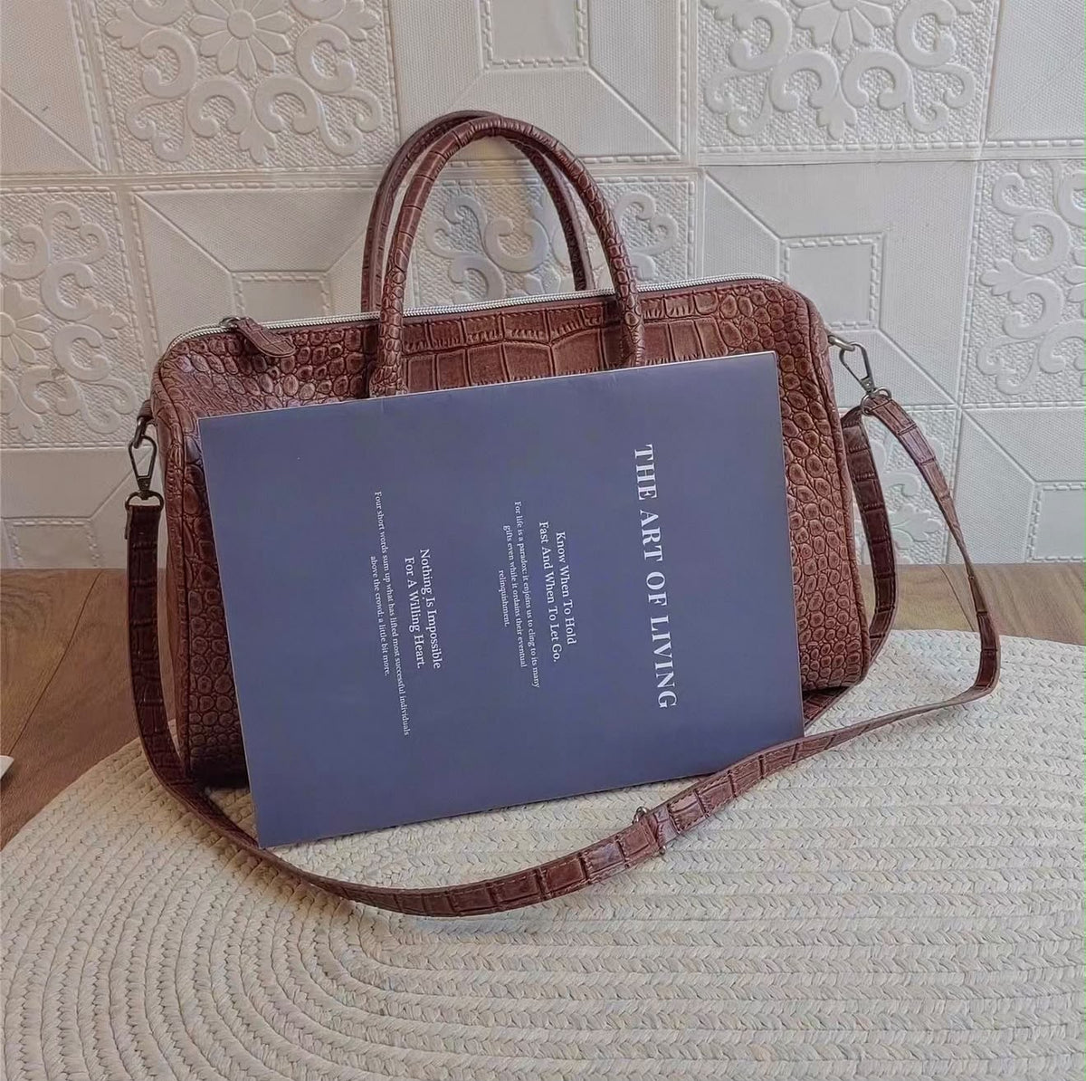 Retro Croc-Embossed Boston Bag