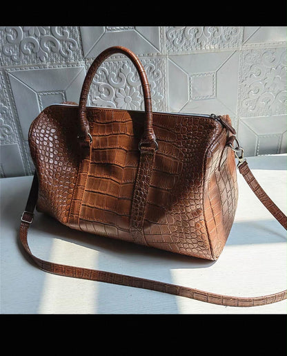Retro Croc-Embossed Boston Bag