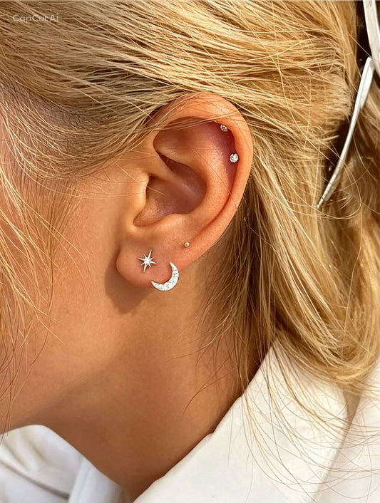 Moon & Star Stud Earrings