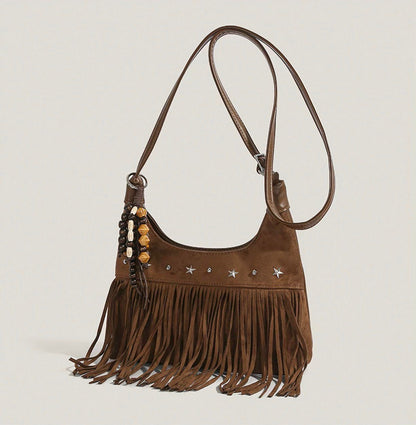 Fringe Faux Suede Hobo Bag