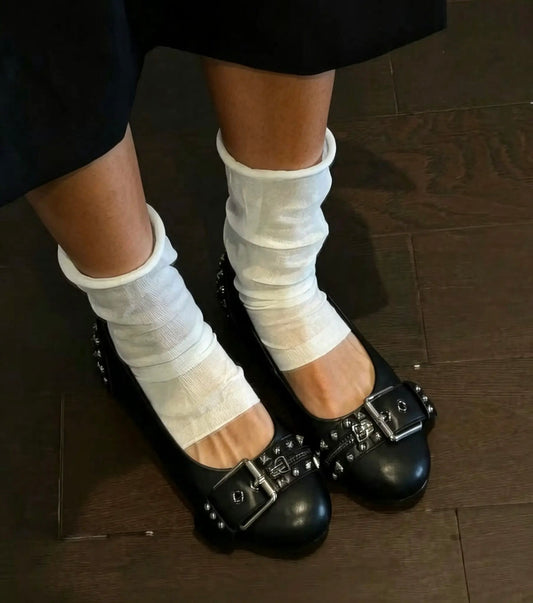 [FREE SOCKS] Studded Leather Ballet Flats