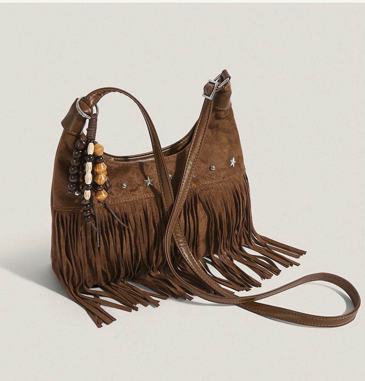 Fringe Faux Suede Hobo Bag