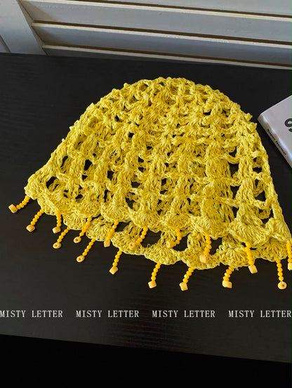 Knitted Fringe Hat (MISTY LETTER, Short)
