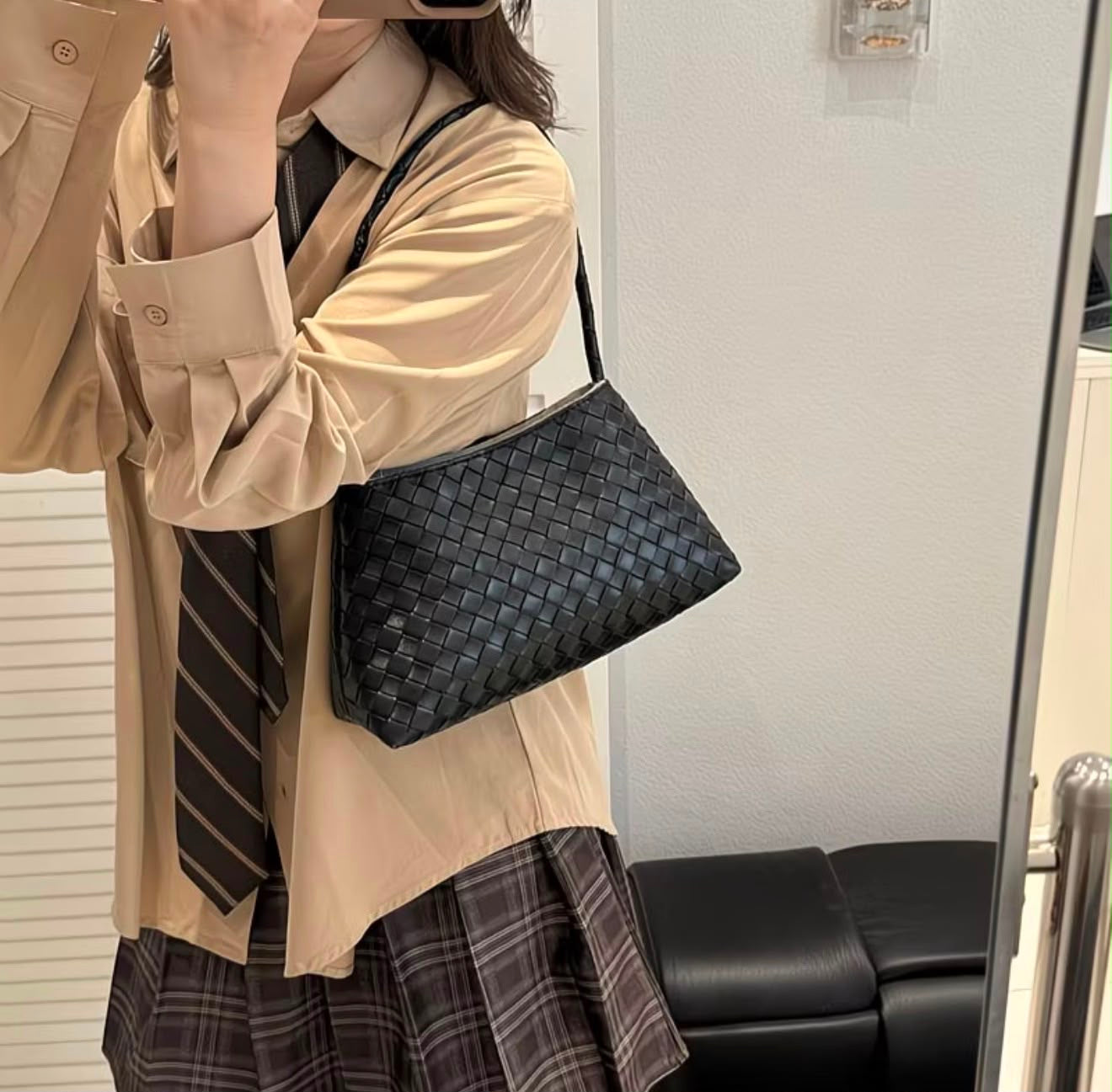 編織格紋托特包