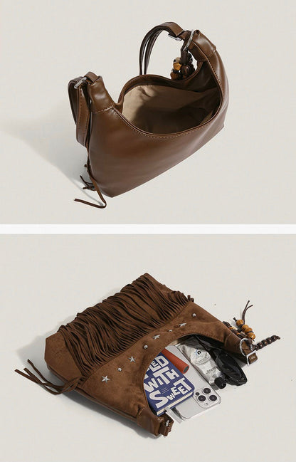 Fringe Faux Suede Hobo Bag