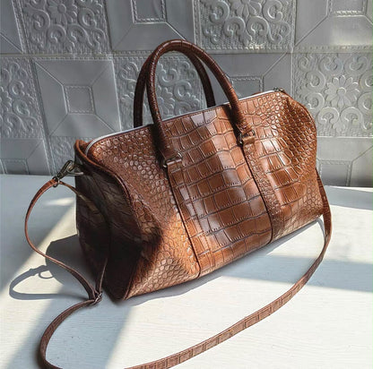Retro Croc-Embossed Boston Bag