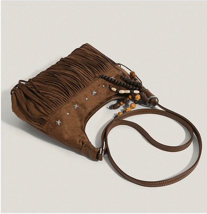 Fringe Faux Suede Hobo Bag