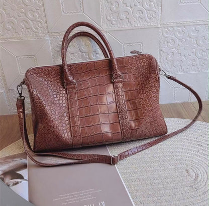 Retro Croc-Embossed Boston Bag